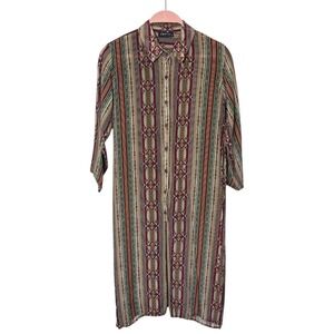 APNY Womens Southwestern Button Up Shirt Dress Tunic Midi Sz S Cupro Boho